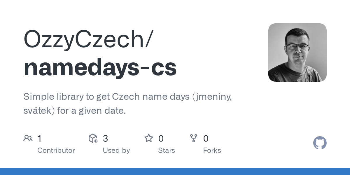 GitHub repository OzzyCzech/namedays-cs